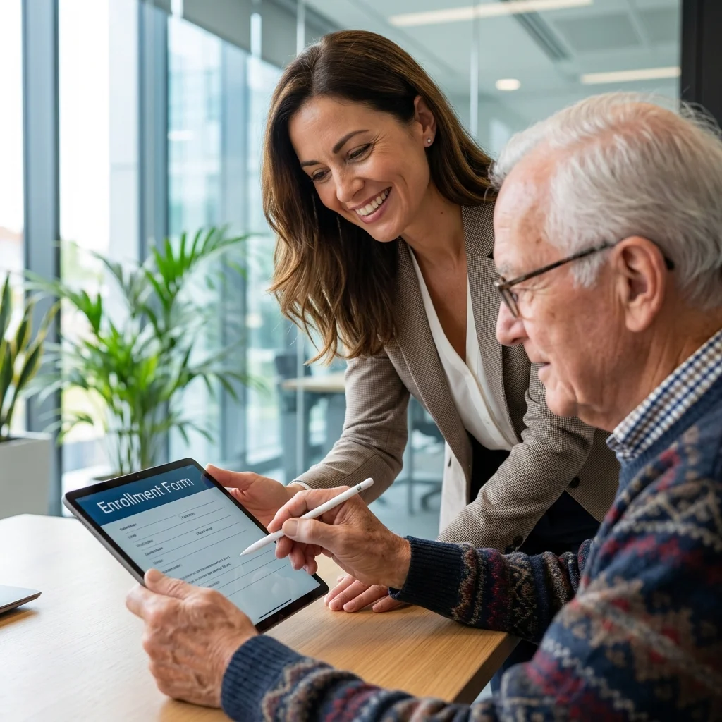 Consultant helping client sign form 202607090215