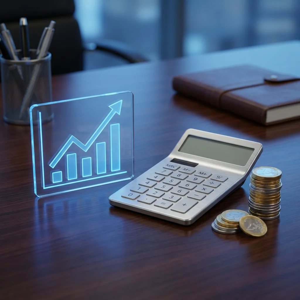 Desk with calculator and coins 202607081926