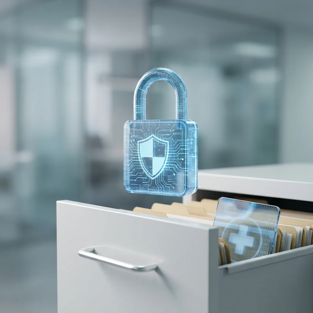 Digital padlock over filing cabinet 202607090239