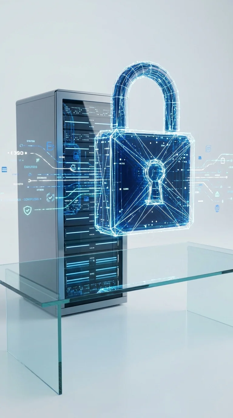 Glowing 3D padlock secure server 202607062246