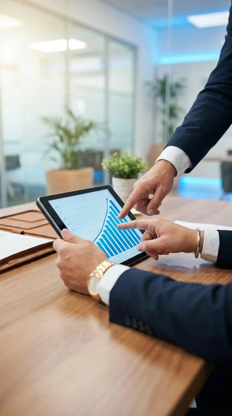 Hands pointing at tablet graph 202607062236